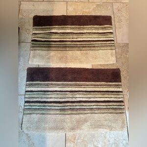 Source Unknown Brown and Cream Striped Bath Rug Set